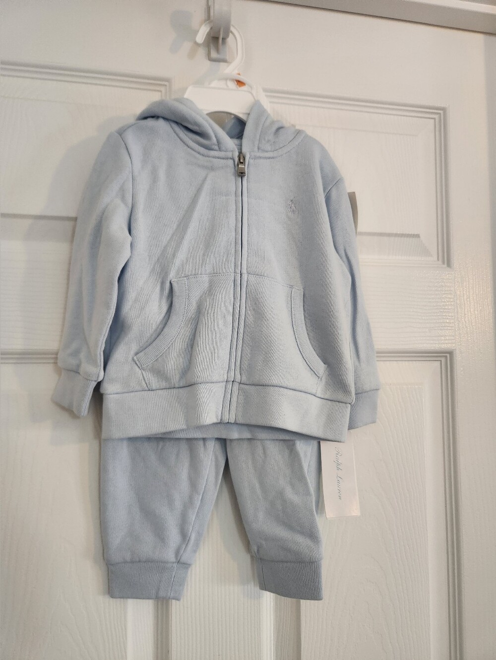 Ralph Lauren Baby Light Blue Hooded Zip Sweatshirt & Joggers Set New with Tags